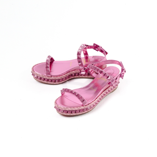 CHRISTIAN LOUBOUTIN Sandal CHRISTIAN LOUBOUTIN PYRACLOU 6CM GLAM PINK FUCHSIA SPIKE WEDGES 100% ORIG