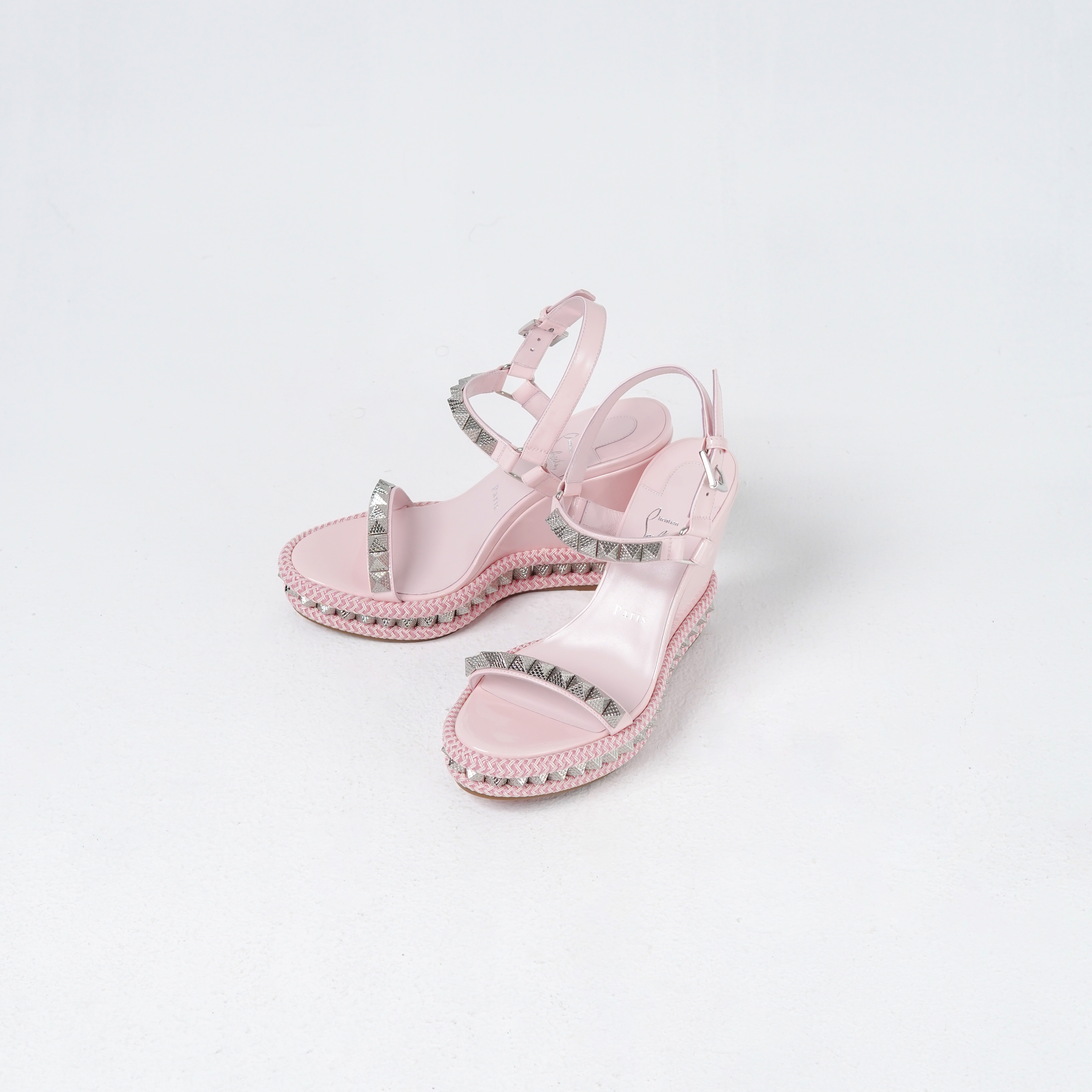 CHRISTIAN LOUBOUTIN Sandal CHRISTIAN LOUBOUTIN PYRACLOU 11CM PINK SPIKE WEDGES 100% ORIGINAL