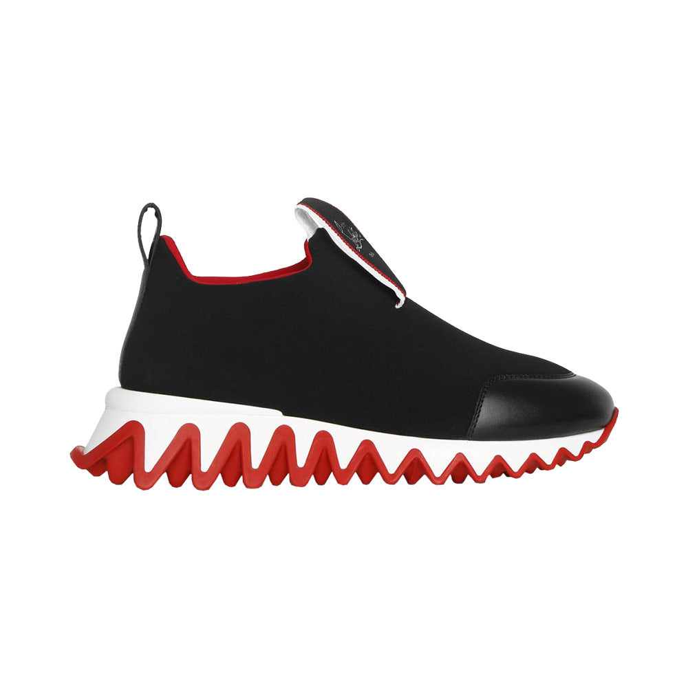 CHRISTIAN LOUBOUTIN Tiketa Neoprene and Calf Leather Sneakers Black White Red