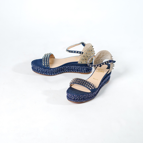 CHRISTIAN LOUBOUTIN Sepatu CHRISTIAN LOUBOUTIN MADMONICA 6CM GLITTER BLUE SPIKE WEDGES 100% ORIGINAL