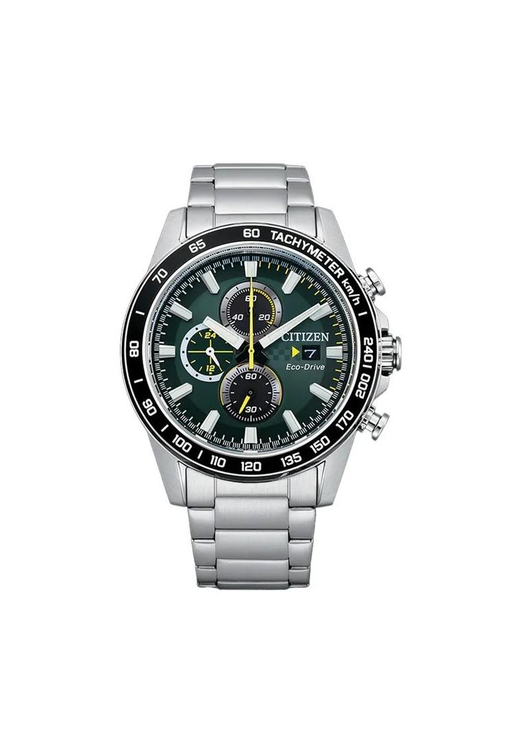 Citizen Jam Tangan Pria Citizen Chronograph CA0780-87X Eco-Drive Green Dial Stainless Steel Strap
