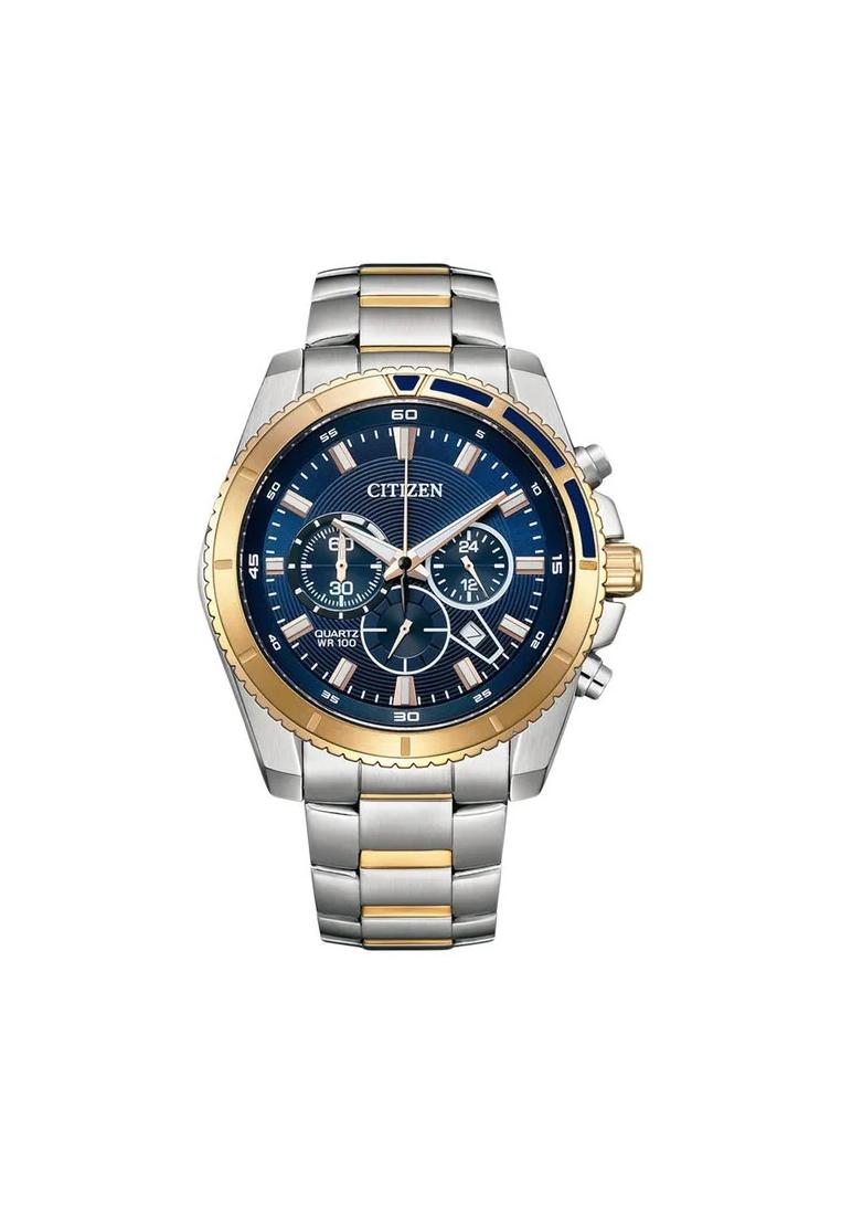 Citizen Jam Tangan Pria Citizen Chronograph AN8206-53L Blue Dial Dual Tone Stainless Steel Strap