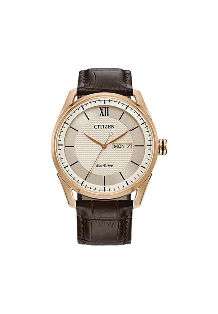 Citizen Jam Tangan Pria Citizen Eco-Drive AW0082-01A Men Nude Dial Brown Leather Strap