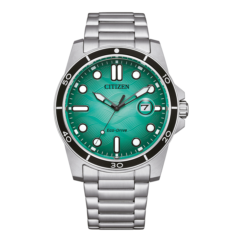 Citizen Jam Tangan Pria Citizen Eco Drive AW1816-89L Men Turquoise Dial Stainless Steel Strap