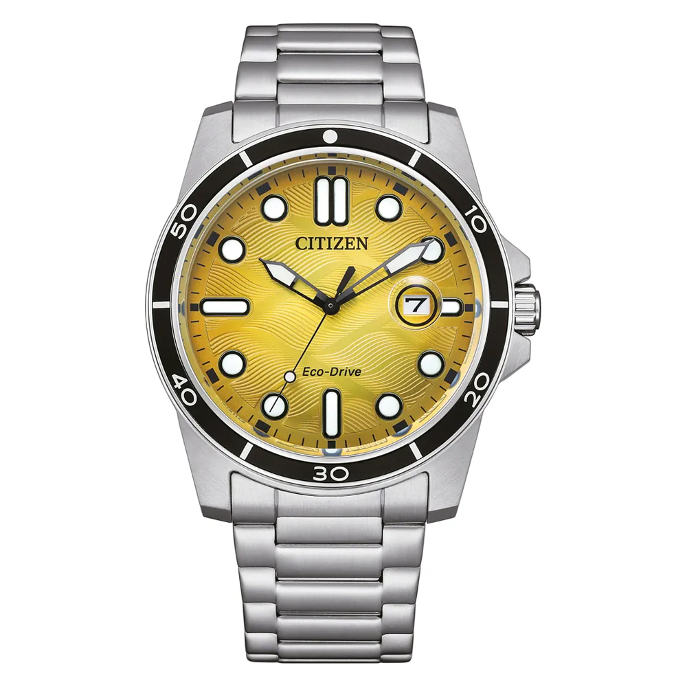 Citizen Jam Tangan Citizen Eco Drive AW1816-89X Sporty Marine Solar Yellow Dial Stainless Steel Brac