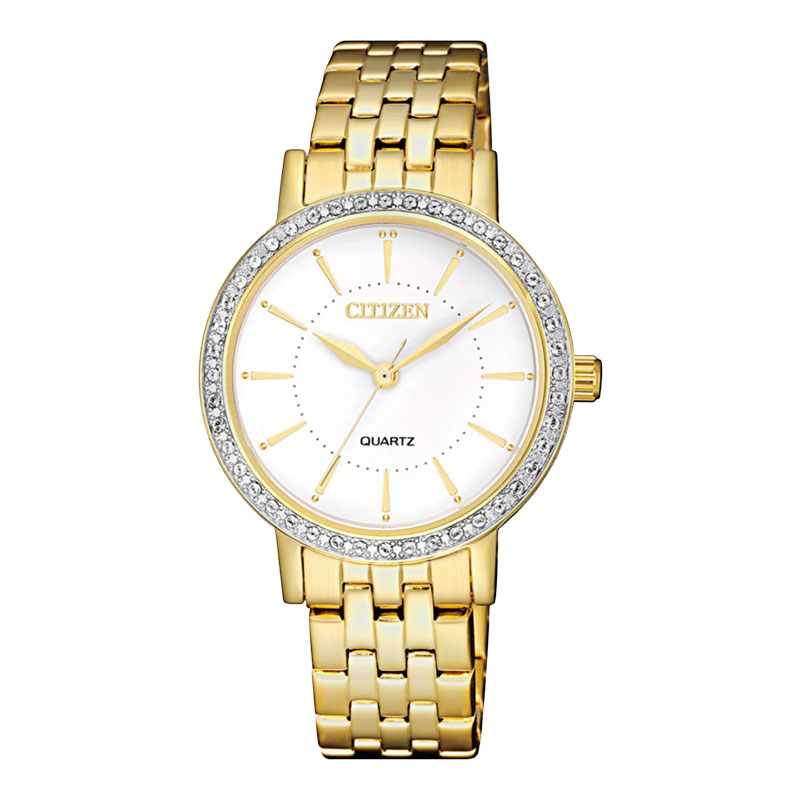 Citizen Jam Tangan Wanita Citizen Classic EL3042-84A Ladies White Dial Gold Stainless Steel Strap