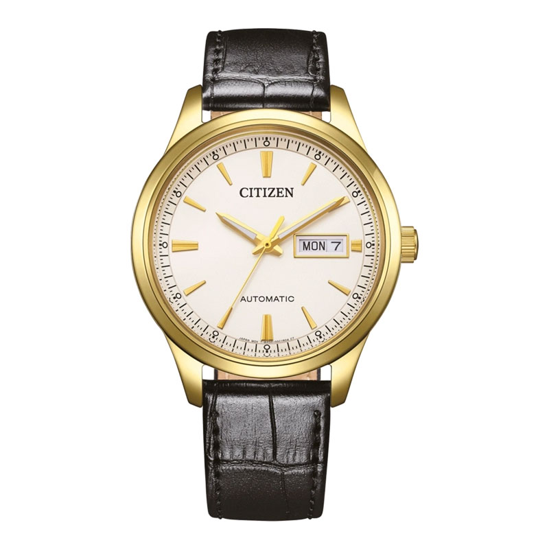 Citizen Jam Tangan Pria Citizen Mechanical NY4059-09A Automatic Silver Dial Black Leather Strap