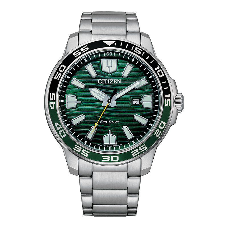 Citizen Jam Tangan Pria Citizen Eco-Drive AW1526-89X Green Pattern Dial Stainless Steel Strap