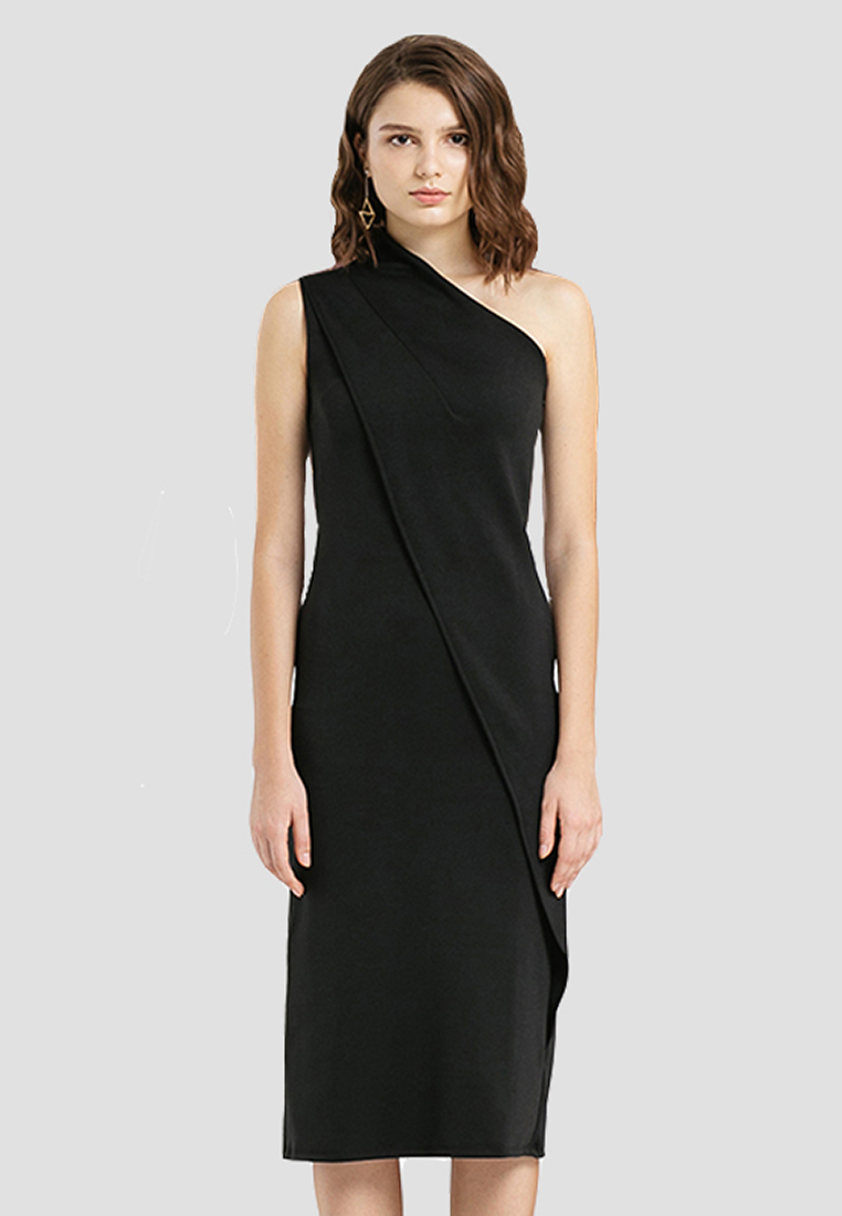Cloth Inc Opal One Shoulder Dress in Black