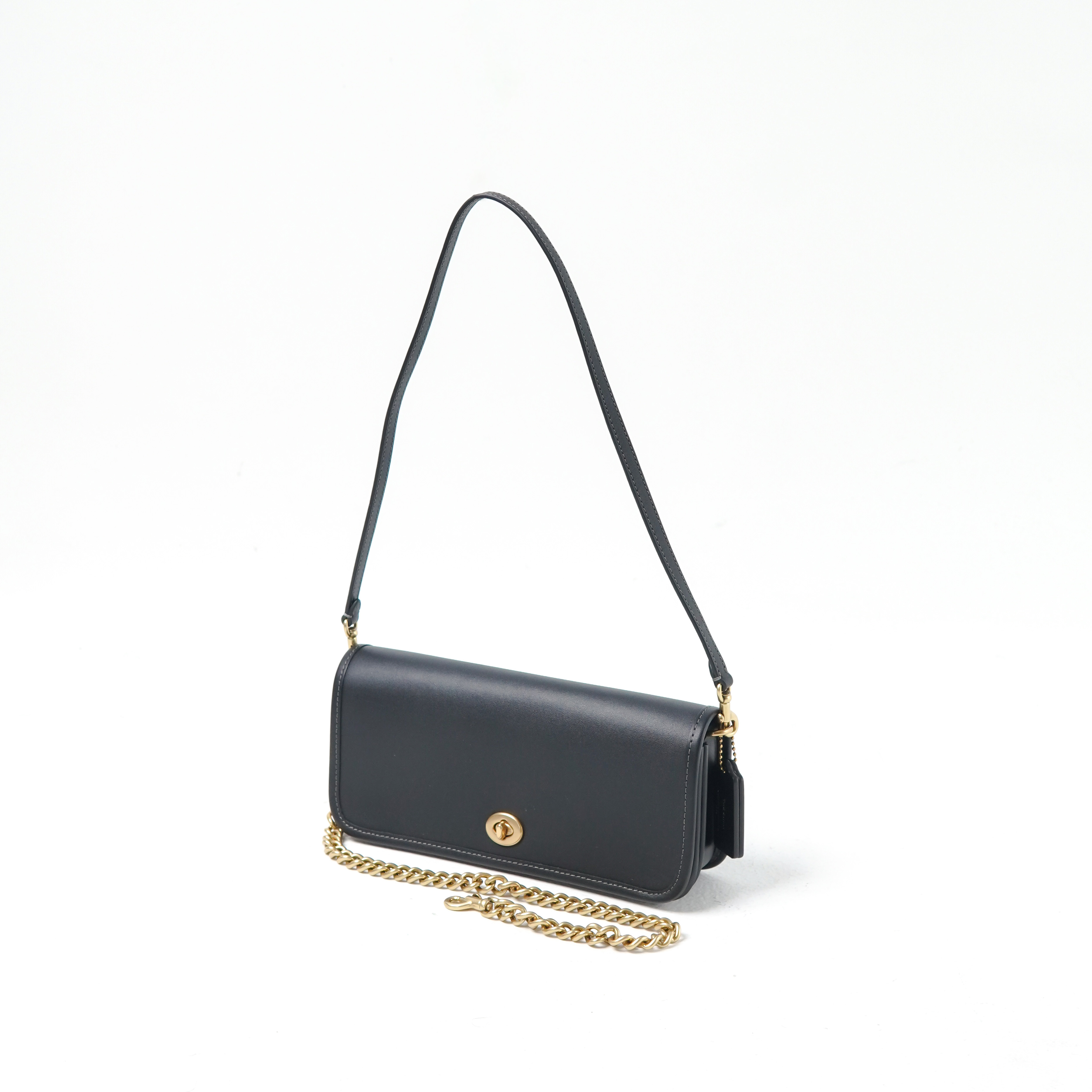 Coach Tas COACH DINKY GHW LEATHER BLACK SHOULDER BAG WITH CHAIN 100% ORIGINAL