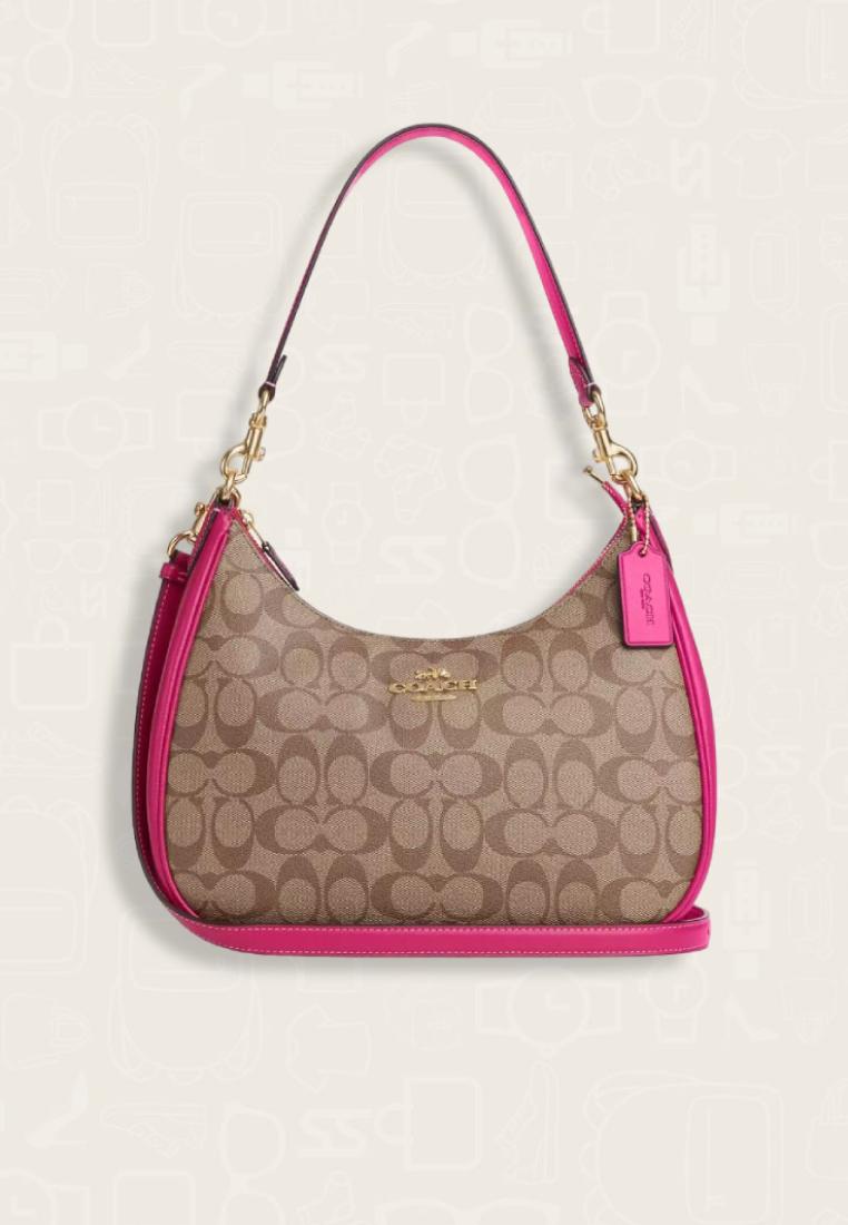 Coach Teri Hobo In Signature Canvas Khaki Cerise