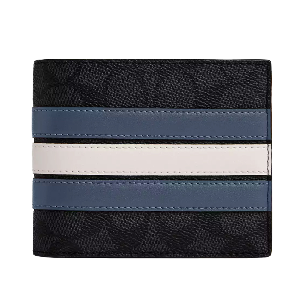 Coach 3 In 1 Wallet In Signature Canvas With Varsity Stripe Charcoal Denim Chalk