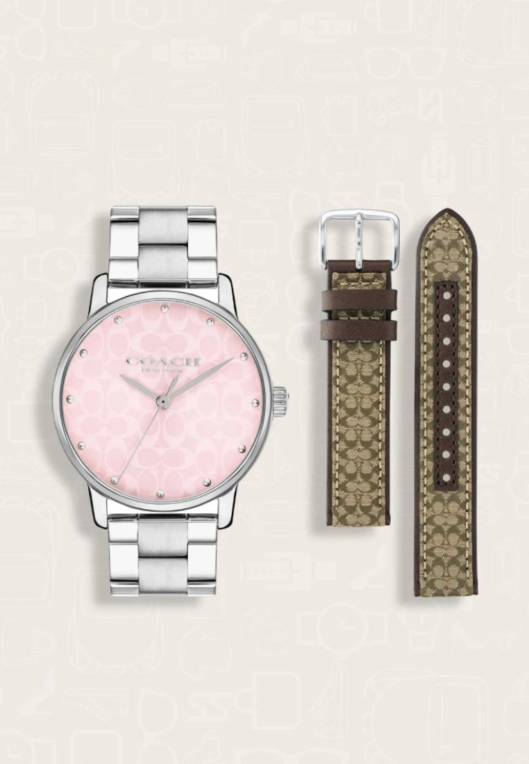 Coach Jam Tangan Wanita Coach Grand Watch & Strap Gift Set, 36mm Pink Silver