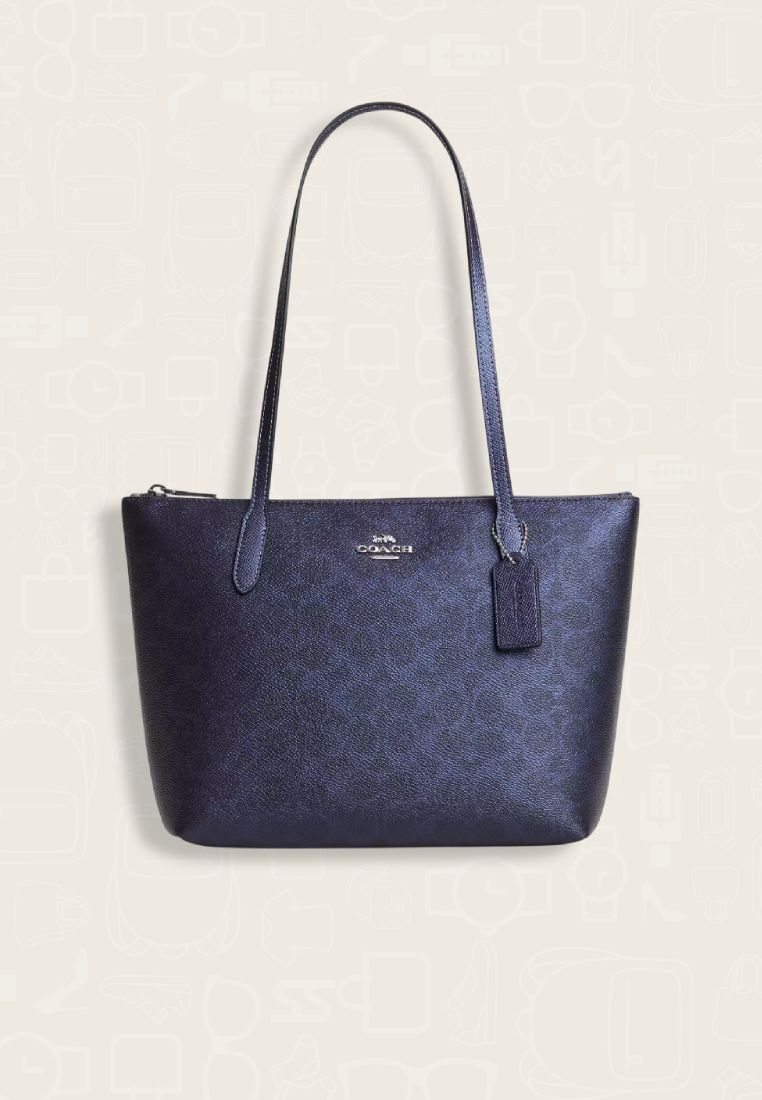 Coach Fiona Zip Tote Bag In Signature Canvas Blue Navy