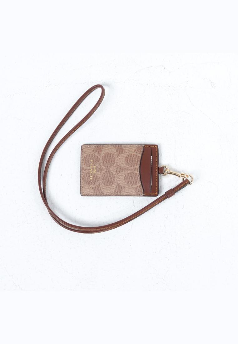 Coach Lanyard COACH MONOGRAM BEIGE BROWN LANYARD CARD HOLDER 100% ORIGINAL