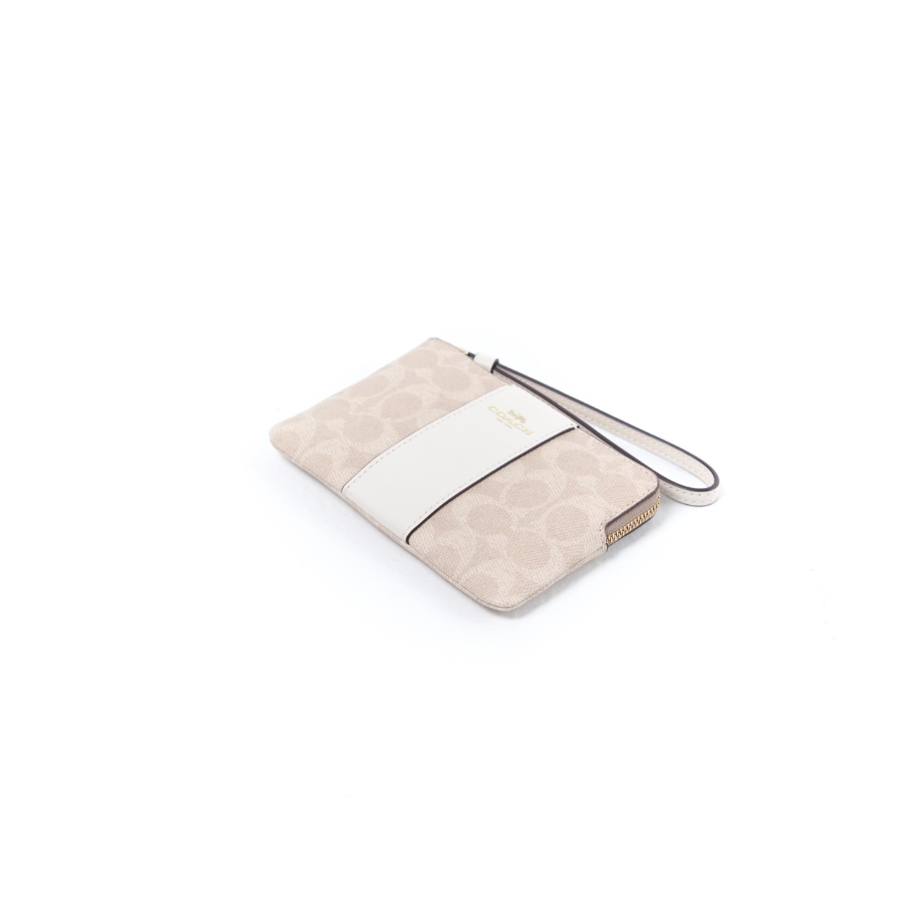 Coach Tas COACH STRIPE WHITE MONOGRAM IVORY BEIGE MINI CLUTCH WITH HANDLE 100% ORIGINAL
