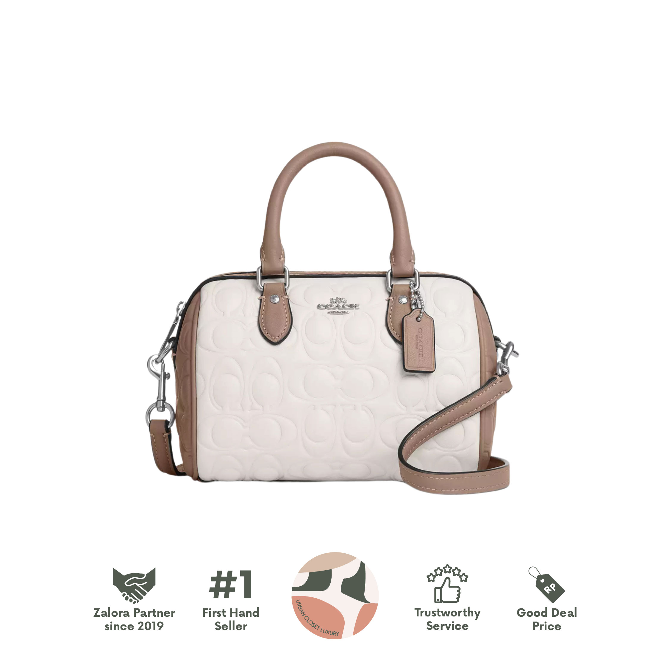 Coach Mini rowan Crossbody Bag In Blocked Signature Leather Silver/Chalk/Taupe