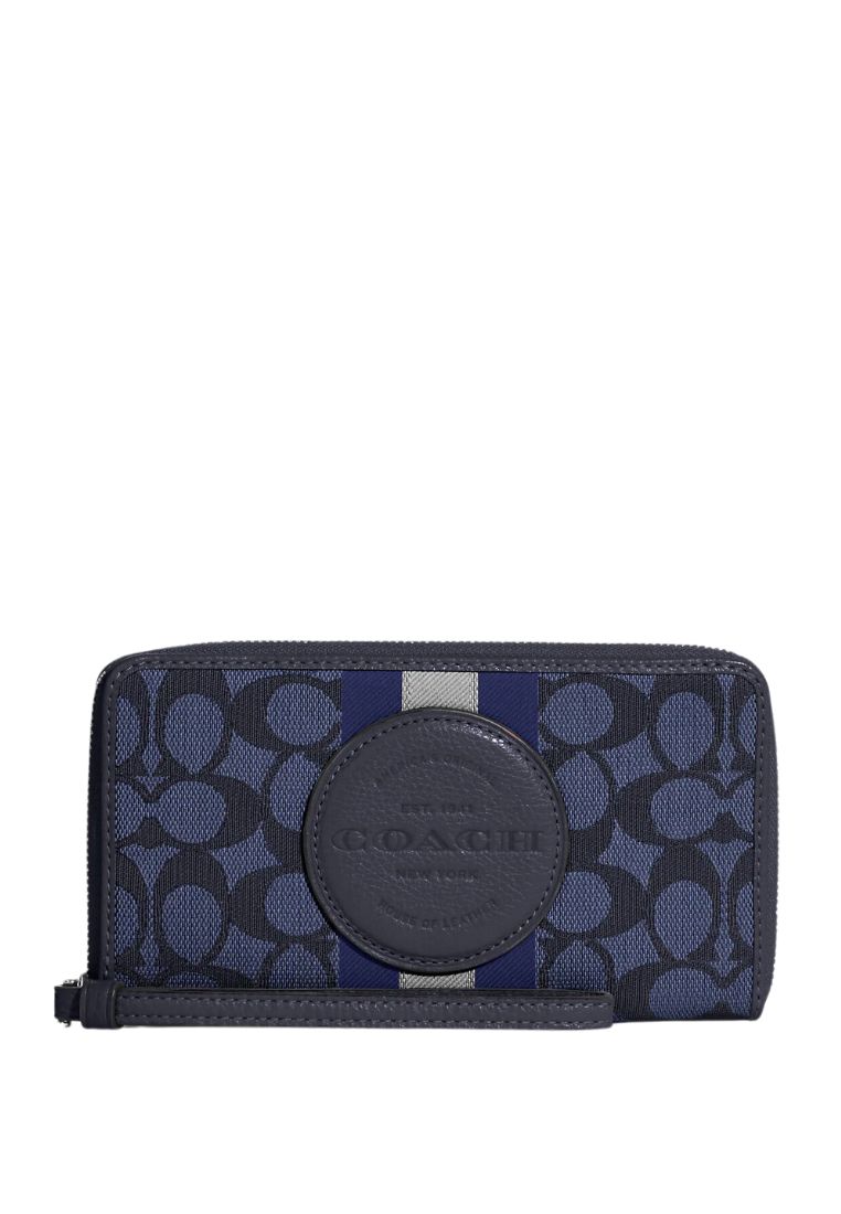 Coach Dempsey Large Phone Wallet In Signature Jacquard With Stripe And Coach Patch Midnight Navy