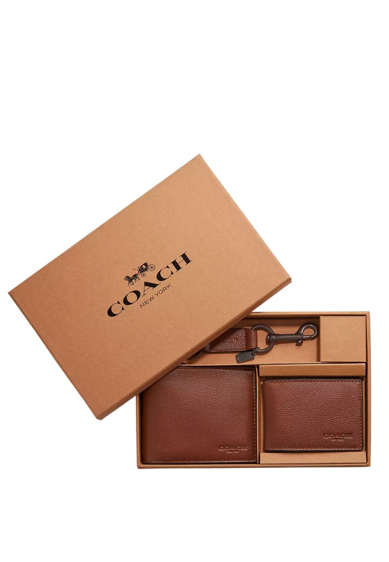 Coach Boxed 3 In 1 Wallet Gift Set Dark Saddle