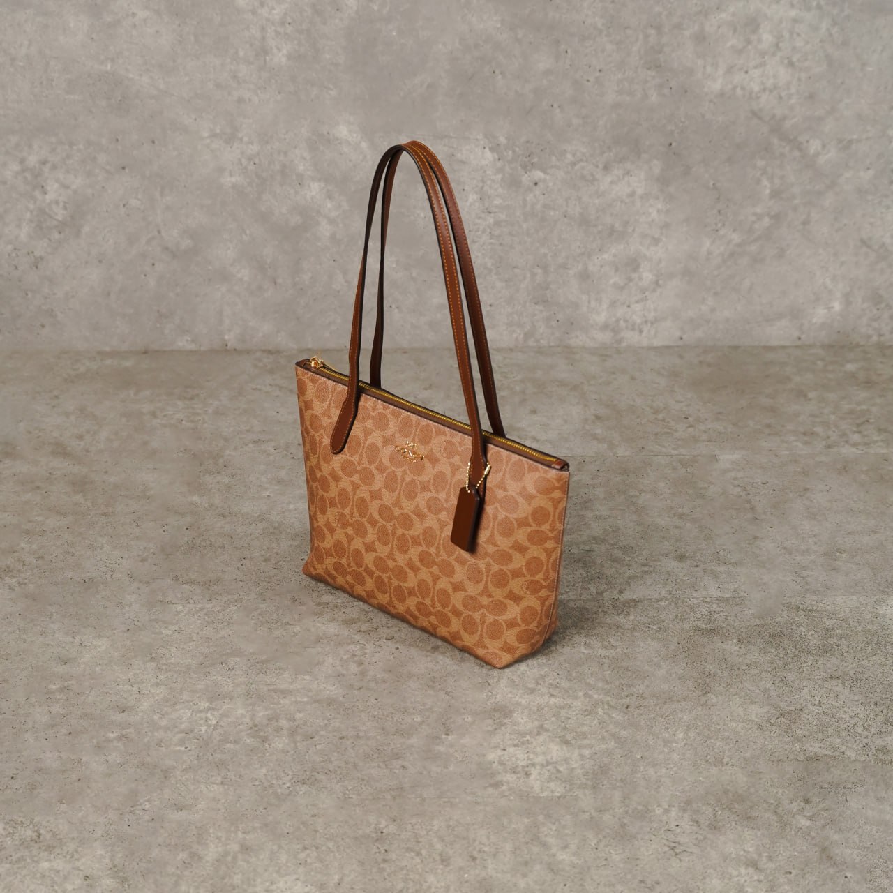 Coach Tas COACH FIONA MONOGRAN BEIGE BROWN CAMEL ZIP TOTE BAG 100% ORIGINAL