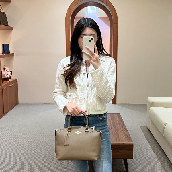 Coach Tas COACH SADIE GHW TAUPE GRAINED LEATHER SATCHEL BAG WITH LS 100% ORIGINAL