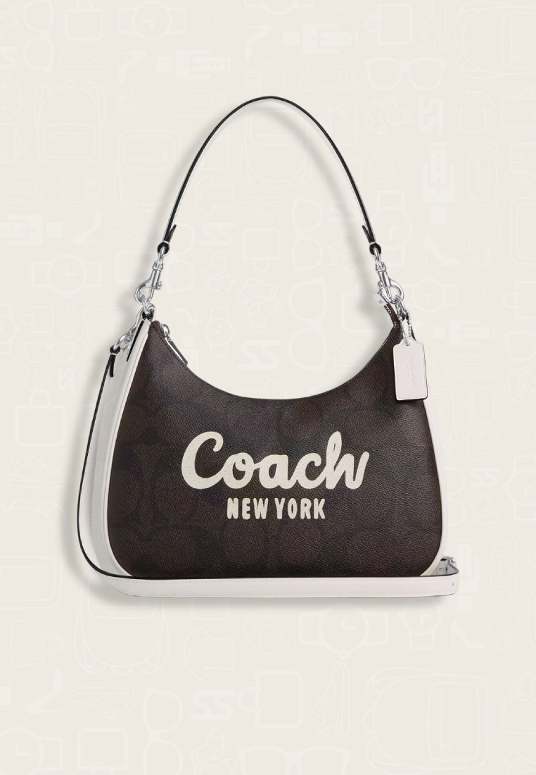 Coach Teri Hobo In Signature Canvas With Coach Graphic Walnut Chalk