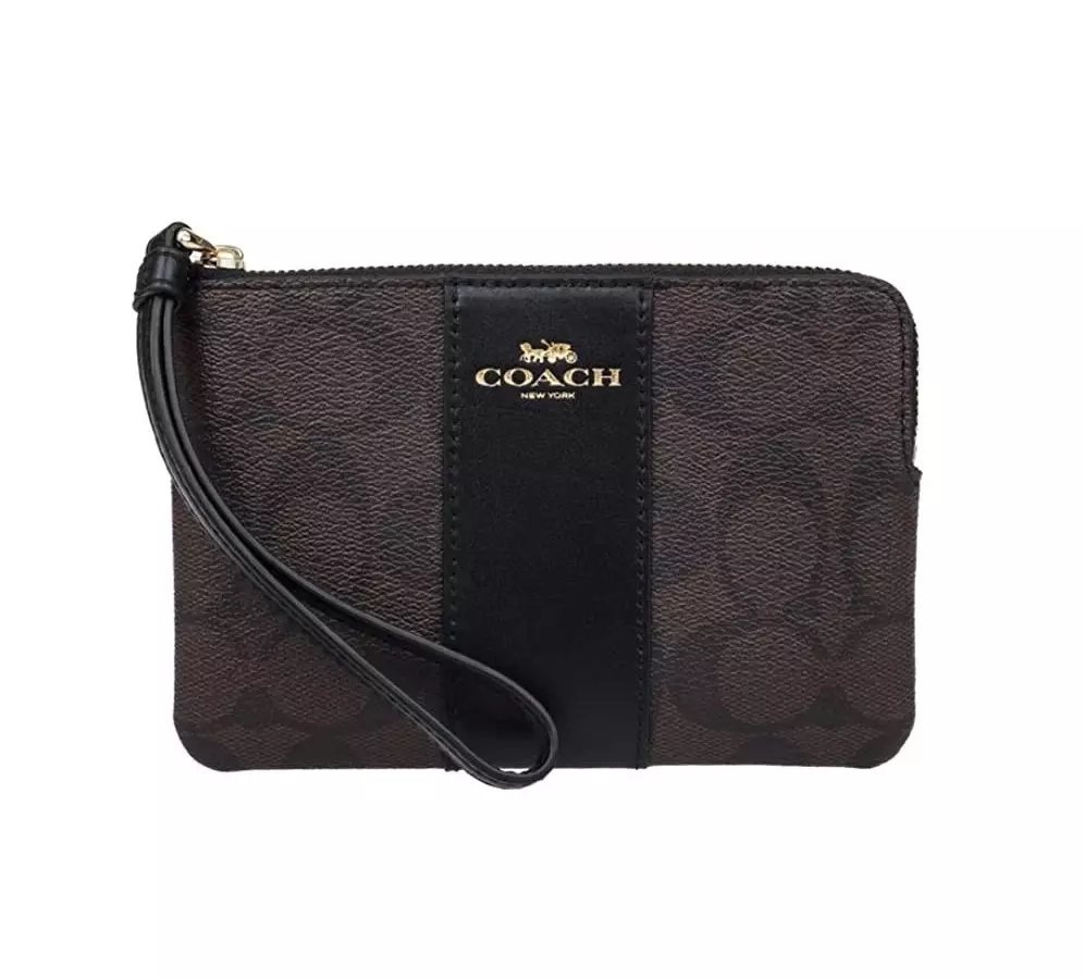 Coach Corner Wristlet Zip Sig Brown Black F58035