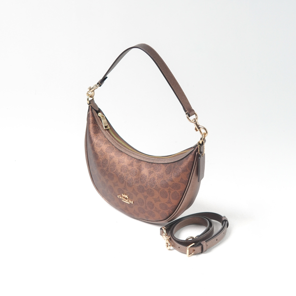 Coach Tas COACH ARIA MONOGRAM METALLIC BRONZE HOBO BAG WITH LS 100% ORIGINAL