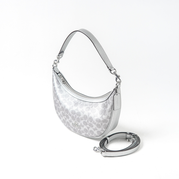 Coach Tas COACH ARIA MONOGRAM METALLIC SILVER HOBO BAG WITH LS 100% ORIGINAL
