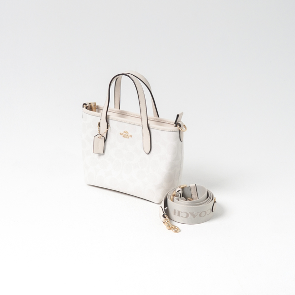 Coach Tas COACH CITY MONOGRAM IVORY WHITE TAUPE MINI ZIP TOTE BAG WITH LS 100% ORIGINAL