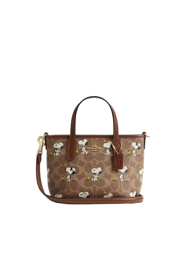 Coach X Peanuts City Mini Tote Bag In Signature Canvas With Snoopy Print CBS83