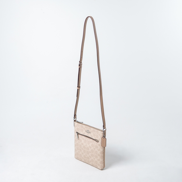 Coach Tas COACH MONOGRAM IVORY WHITE TAUPE ZIP SLING BAG 100% ORIGINAL