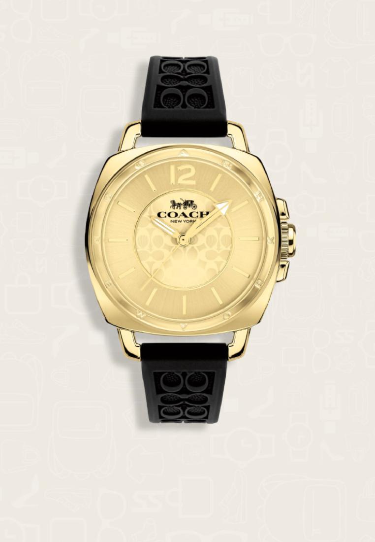 Coach Jam Tangan Wanita Coach Boyfriend Rubber Strap Black Gold
