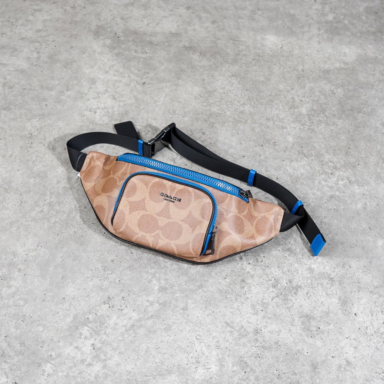 Coach Tas COACH RACER BIG MONOGRAM BEIGE BLUE BROWN WAIST BAG 100% ORIGINAL