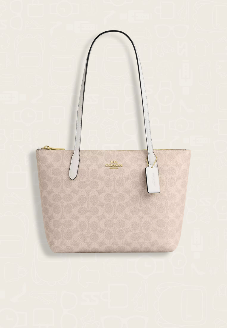 Coach Fiona Zip Tote Bag In Signature Canvas Sand Chalk