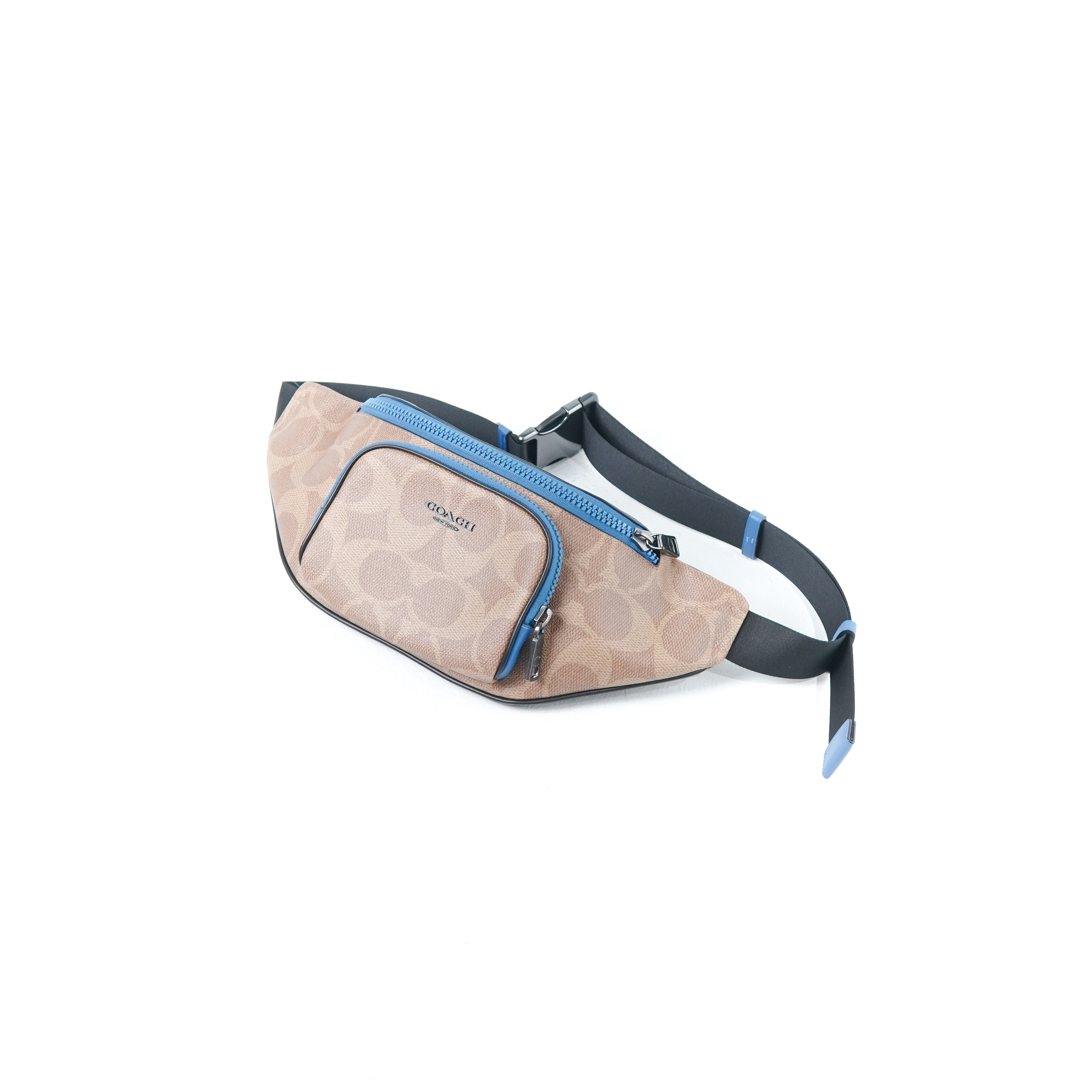 Coach Tas COACH RACER BIG MONOGRAM BEIGE BLUE BROWN WAIST BAG 100% ORIGINAL