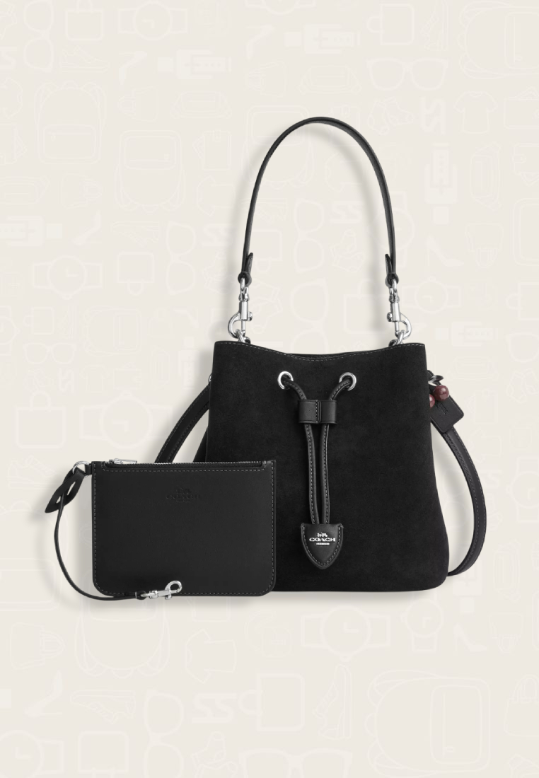 Coach Rowan Bucket Bag With Cherry Charm Silver Black