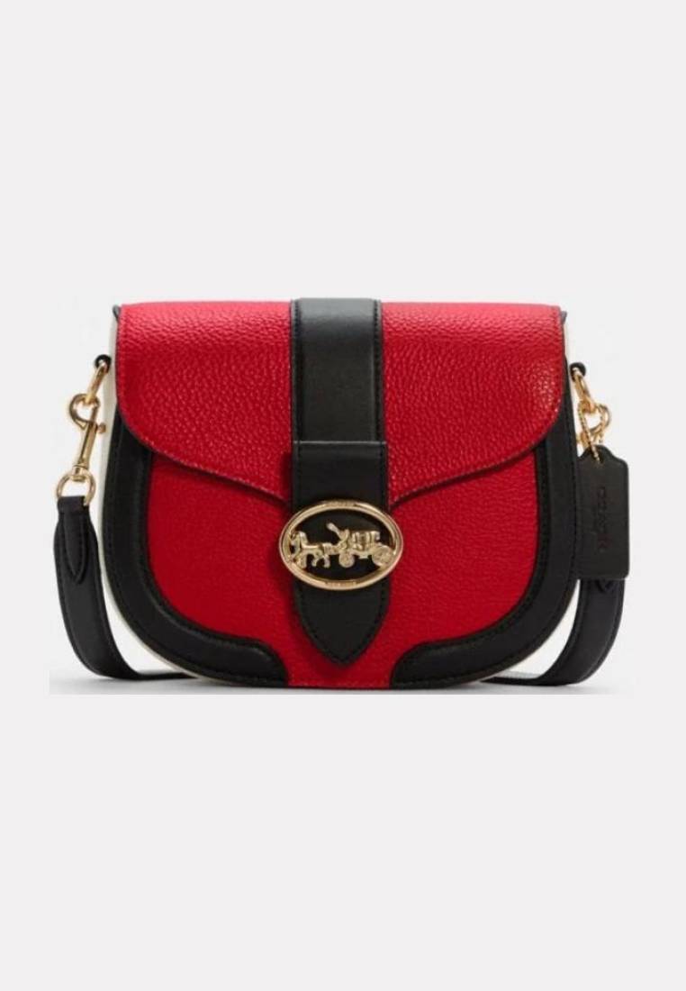 Coach Georgie Saddle Bag In Colorblock Bright Poppy Multi