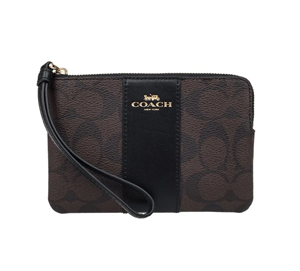 Coach F58035 Corner Wristlet Zip Sig Brown Black