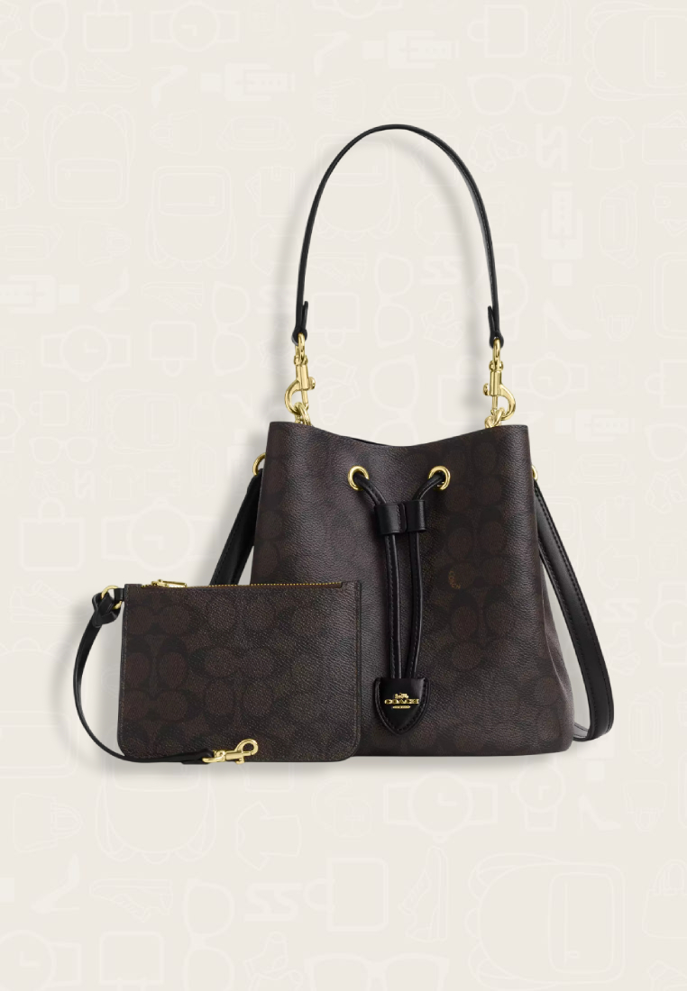 Coach Rowan Bucket Bag In Signature Canvas Walnut Black