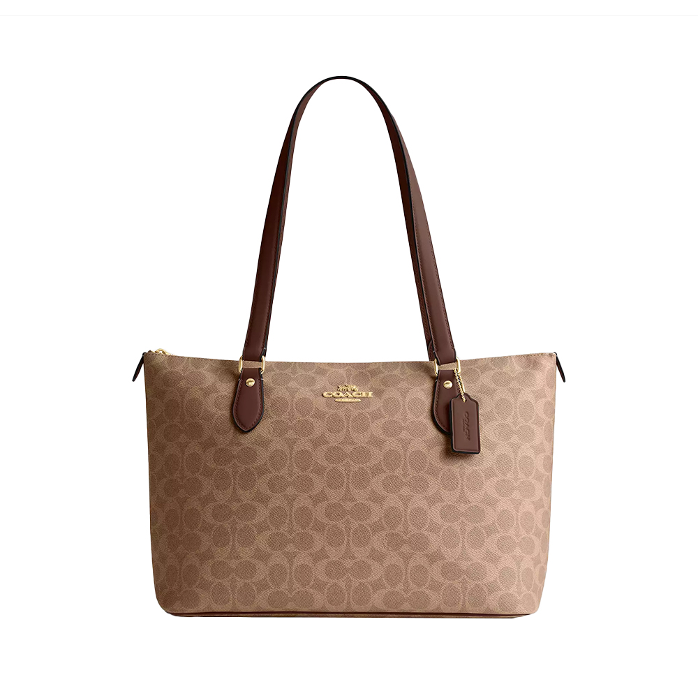 Coach Gallery Signature Canvas Tote Bag Tan Brown