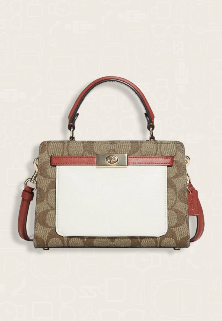 Coach Mini Lane Top Handle In Colorblock Signature Canvas Khaki Chalk Multi