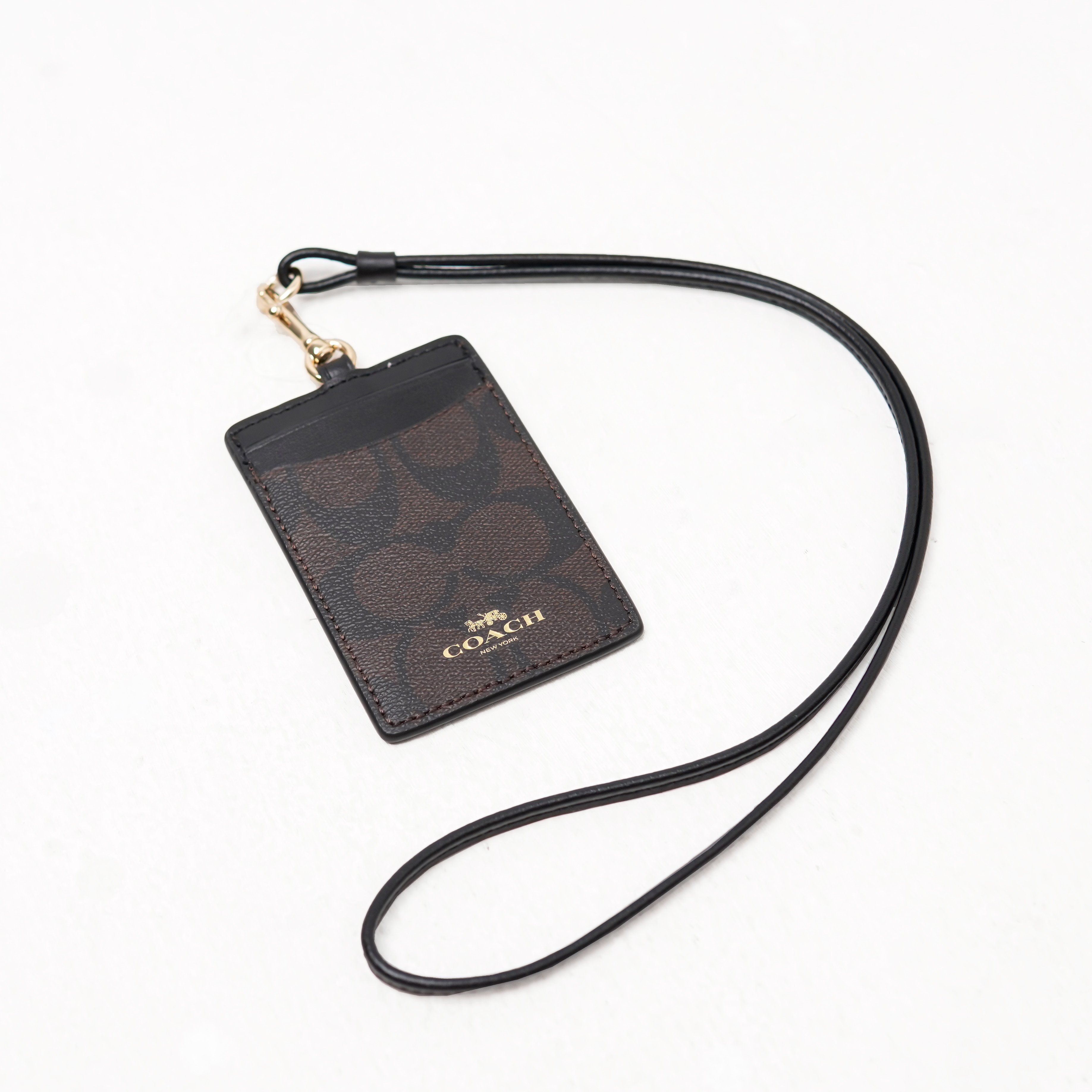 Coach Lanyard COACH MONOGRAM DARK BROWN LANYARD CARD HOLDER 100% ORIGINAL