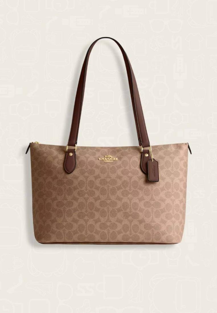 Coach Gallery Tote Bag In Signature Canvas Tan Brown
