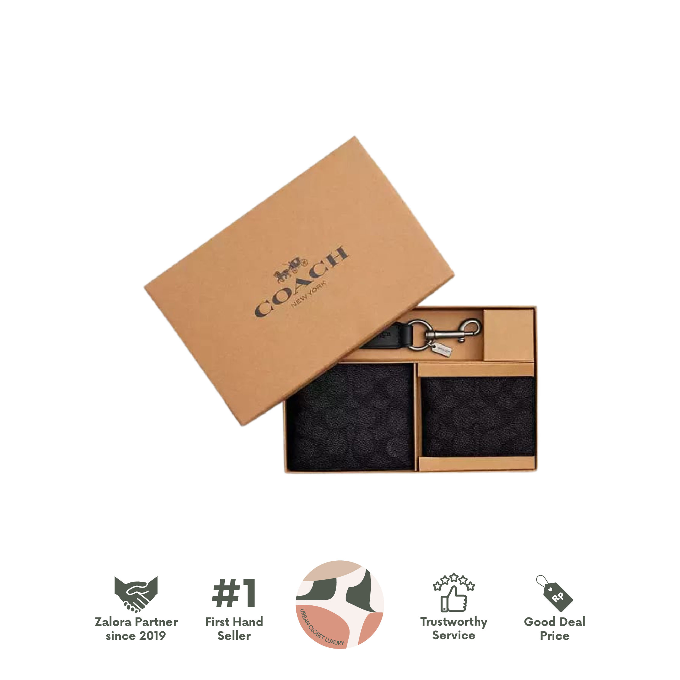 Coach Boxed 3-in-1 Wallet Gift Set In Signature Canvas Gunmetal/Charcoal/Black