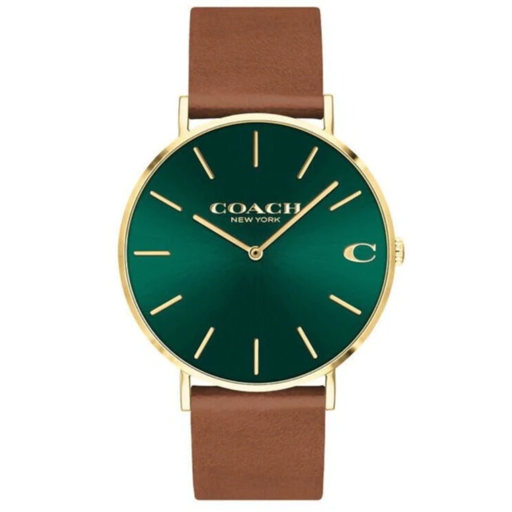 Coach Charles Green Dial Brown Leather Strap Watch for Men - 14602435