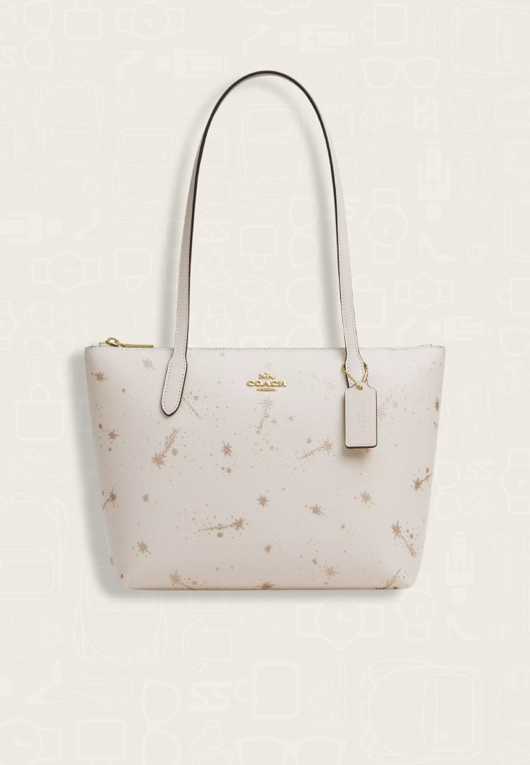 Coach Fiona Zip Tote Bag With Star Print Chalk Multi