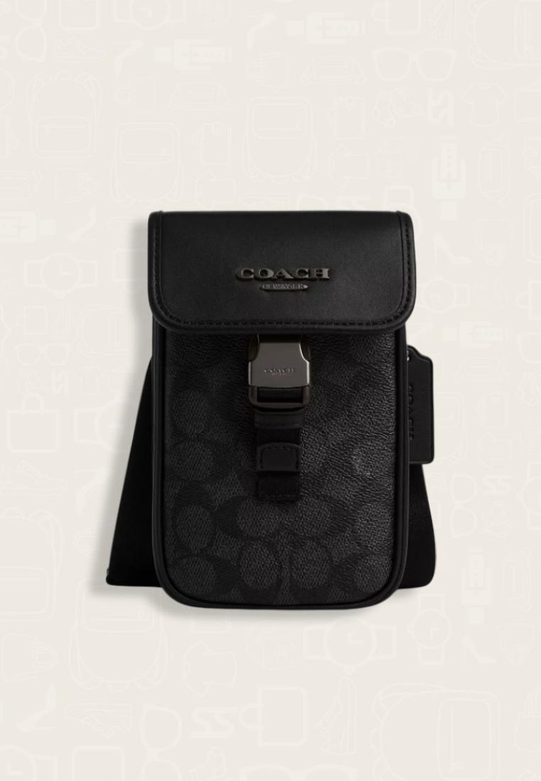Coach Racer Phone Crossbody Bag In Signature Canvas Charcoal Black