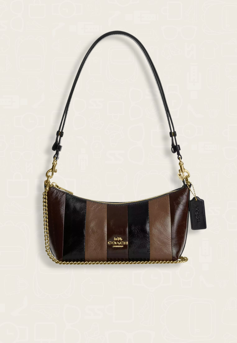 Coach Caitlin Shoulder Bag With Striped Patchwork Black Multi