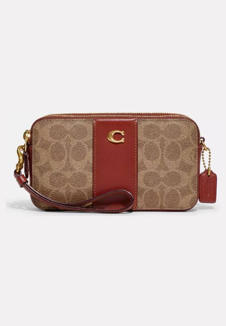 Coach Kira Crossbody In Colorblock Signature Canvas Tan Rust